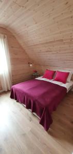 里沃Baltic Beach House的一间卧室配有一张带红色枕头的大床