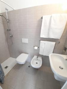 里米尼Hotel Bing的一间带卫生间和水槽的浴室