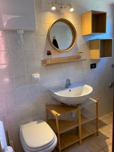 波尼亚纳拉廖La Casa del Mastro - Como Lake的一间带水槽、卫生间和镜子的浴室