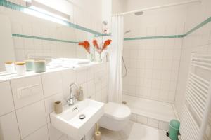 柏林Family-friendly Waterfront Loft, 3 Bedrooms, 130 m2的白色的浴室设有卫生间和水槽。