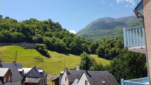 吕兹-圣索沃尔appart luz的享有以山为背景的村庄美景