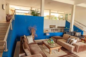 卡达斯诺瓦斯Caldas Park & Hotel Caldas Novas的带沙发和蓝色墙壁的客厅