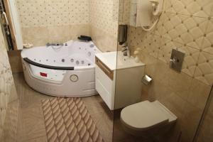 伊格纳利纳Vila Romnesa的带浴缸和卫生间的浴室。