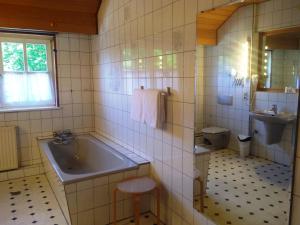 施瓦姆施泰特Tepe's Gasthof的带浴缸、盥洗盆和卫生间的浴室
