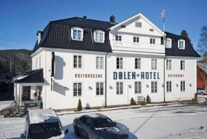 EvjeDølen Hotel的一座白色的建筑,上面写着多林酒店