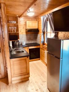 博德森特克Holiday Cottage Krishtan的厨房配有不锈钢冰箱和木制橱柜