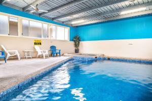 贝纳拉贝纳拉康福特茵酒店的一座带蓝色墙壁和椅子的建筑中的游泳池