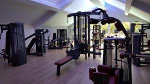 罗埃特根Hotel Eifelsteig的健身房,配有各种跑步机和机器