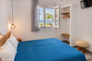 波托什Pension Ageri的一间卧室设有蓝色的床和窗户。