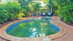 达尔文椰林假日公寓 的一座树木繁茂的庭院内的游泳池