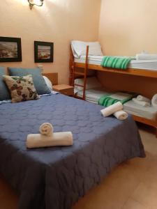 阿尔豪林德拉托里埃尔巴蒂奥旅馆的一间卧室配有两张双层床,床上配有毛巾