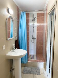 帕福斯Livia’s Appartments的一间带水槽和淋浴的浴室