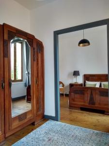 卡尔卡松Number15 Guesthouse Carcassonne的带镜子的房间和一间带床的卧室