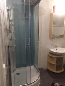 莱茵河畔威尔列斐伏尔旅馆的带淋浴和盥洗盆的浴室