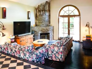 韦尔维耶Charming, cosy renovated farm in Les Houches的带沙发和壁炉的客厅