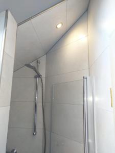 AltenstadtApartment-Design的浴室里设有玻璃门淋浴