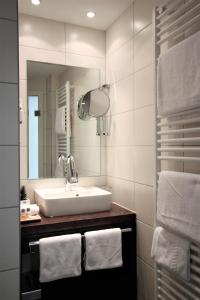 布莱费里恩多米奇尔阿姆林登普拉兹酒店的浴室配有盥洗盆、镜子和毛巾