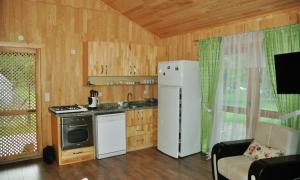 契拉勒Arcadia Villas的厨房配有冰箱和炉灶。