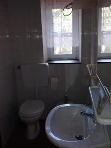 MontaleAppartamento Il Girasole的一间带水槽和卫生间的浴室以及窗户。