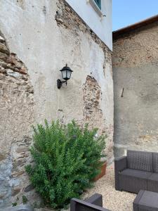 蒙蒂尼奥索Tuscany House of Artist的石墙边的灯,植物