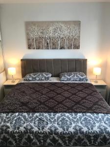 萨格勒布Luna Apartments, apartments with style的一间卧室配有一张带两个枕头的床
