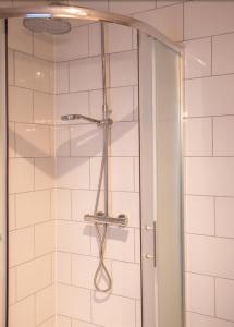StragutėTAURO TROBA “The Ox Shelter”的浴室里设有玻璃门淋浴