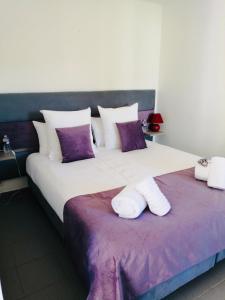 SéderonLes Portes de la Méouge anciennement Le Serpolet的两张带紫色和白色枕头的床