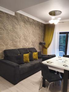 波亚纳布拉索夫Apartament Ozon Poiana Brasov的客厅配有沙发和桌子