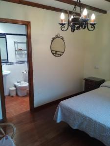 VillapedreCasa Fonso的一间带床和镜子的卧室以及一间浴室
