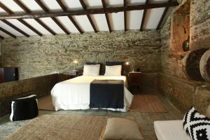 塔布阿苏CASA da PISCINA, Quinta do Espinho, Douro Valley的石头间内一间卧室,配有一张床
