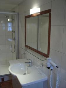 希帕赫卡麦伦哈夫农家乐的一间带水槽、镜子和淋浴的浴室