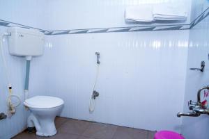 达尔瓦德Grand Plaza的白色的浴室设有卫生间和淋浴。