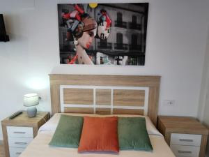 贝尼卡洛Estudios Placeta dels Bous - Plaza Constitución的一间卧室配有一张壁画床