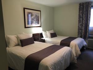 萨格奈中央城镇宾馆的酒店客房设有两张床和窗户。