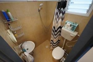 埃拉特Carmona's Patio的一间带卫生间和淋浴帘的浴室