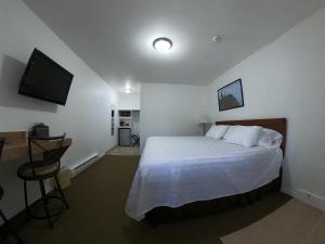 IlwacoCol-Pacific Motel的一间卧室配有一张床和一台平面电视