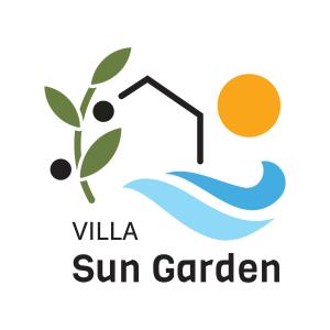 米欧纳Villa Sun Garden - 4 star villa with heated swimming pool, quiet bay, BBQ, 50m from the sea的一座种有植物的阳光花园的象征,一座别墅的阳光花园