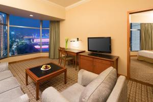 广州广州凯旋华美达大酒店的带沙发和平面电视的客厅