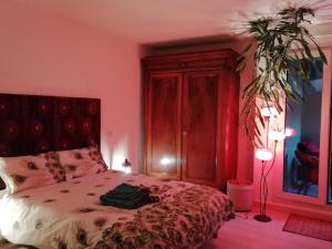 米卢斯LE KATZALA的一间卧室,配有一张带袋子的床
