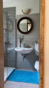 博维茨Holiday Home Kristi的一间带水槽、卫生间和镜子的浴室