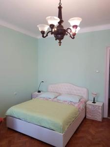 里耶卡Soba Marinko的一间卧室配有一张带吊灯的床