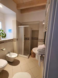 巴里Arco Della Neve Guest House的带淋浴、卫生间和盥洗盆的浴室