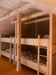 MedumiMedumi Lake Villa的小屋内带三张双层床的客房