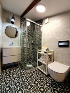 科佩尔Casa Isabella B&B的带淋浴、卫生间和盥洗盆的浴室