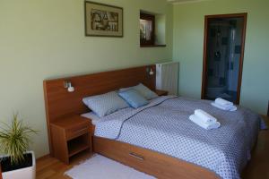 劳耶克特普利采Apartmány Kvetná的一间卧室配有一张床,上面有两条毛巾