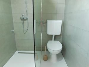 柳布什基Kristalni Slap Kravice的一间带卫生间和玻璃淋浴间的浴室