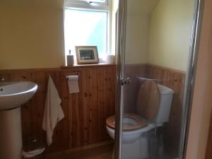 博特夫加滕Fraoch Lodge的一间带卫生间、水槽和窗户的浴室