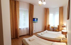 克雷尼察Rezydencja Zamek的酒店客房设有两张床和窗户。