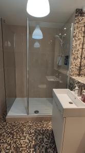 韦克斯福德Apartment in the heart of wexford town的带淋浴和盥洗盆的浴室
