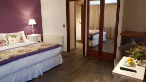 普孔Martina de Goñi的酒店客房配有床、桌子和镜子